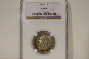 1954-S 25C Toned Washington Quarter NGC MS66 - Bild 1 von 5