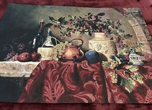 VTG Tavola Decapris Still Life By Fine Art Tapestries Fruits & Wine 52"x36"