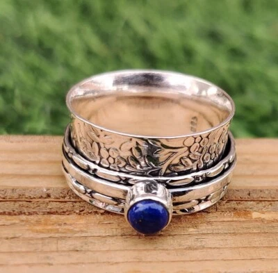 Round Lapis Lazuli Spinner Ring 925 Sterling Silver Meditation Jewelry MO478 - Image 1 of 4