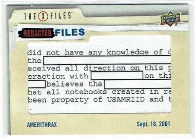 X Files UFOs & Aliens Upper Deck Redacted Files RF-3 Amerithrax - Image 1 of 2