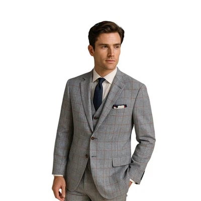 Chaqueta Blazer Hombre Paul Fredrick Lino Algodón Azul Claro Ventana 48R  Foto 1 de 4