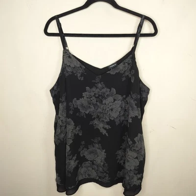 Torrid Floral Chiffon Tank Top Size 2X Plus Women's Black Grey Dark Romance - Image 1 of 4