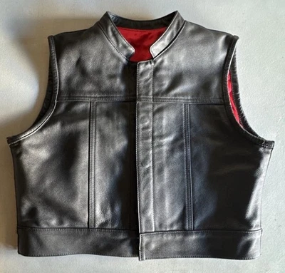 Espinoza Leather Motorcycle Vest Black Large Vest Custom USA Club Style — 第 1/4 张图片