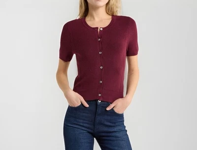 Rag & Bone  Michal Short Sleeve Cardigan Black Sz Med NWT$298 Burgundy - Image 1 of 4