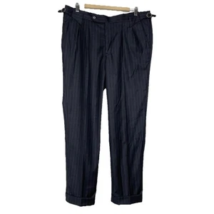 Trajes de estudio pantalones a medida para hombre 36R x 28 gris lana a rayas plisado puños - Imagen 1 de 10