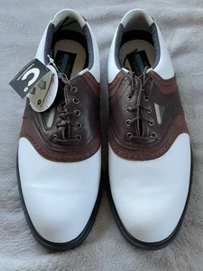Vintage FootJoy Golf Shoes 11.5 Mens NOS New Old Stock White Brown Leather Suede - Picture 1 of 7