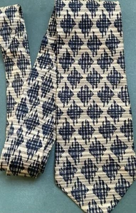 Herren Krawatte, Vintage Reine Seide Dunkelbeige Blau Geometrisches Muster - Bild 1 von 4