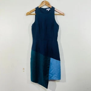 Love Bonito Dress Navy Teal Blue Colourblock Asymmetric Hem Microsuede - Bild 1 von 15