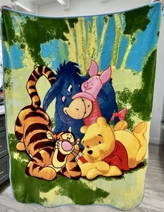 XL Winnie the Pooh & Friends Piglet Tigger Eeyore Fleece Colorful Blanket Disney - Picture 1 of 2