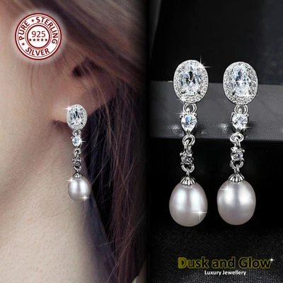 Women Freshwater Pearl Drop Earrings Pure 925 Sterling Silver Ladies Gift UK NEW - Image 1 of 4