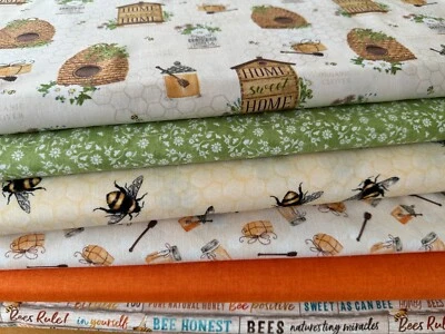 großes Stoffpaket Patchworkstoff Bienen Bienenstock Biene Blumen Honig Imker - Bild 1 von 4