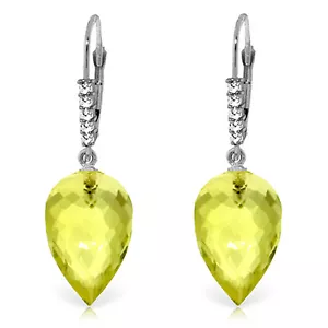 18.15 CTW 14K Solid White Gold Drop Briolette Lemon Quartz Diamond Earrings - Picture 1 of 4