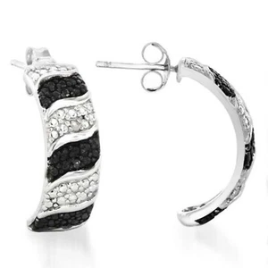 0.10CT Bianco e Nero Zircone Cubico J-Hoop Orecchini a Lobo 14K Placcato Oro - Foto 1 di 1