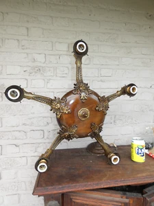 Vintage 1950s french Wood Brass Caryatid head chandelier lamp - Picture 1 of 10