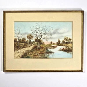 VTG 1960's Original Watercolor Country Autumn Cabin Farmhouse Barn Signed Framed - Picture 1 of 14