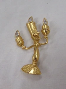 DISNEY Beauty & The Beast Lumiere Candlestick Gold-Tone Brooch w/ Rhinestones - Picture 1 of 3