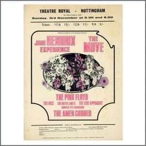 Jimi Hendrix Pink Floyd 1967 Theatre Royal Nottingham Handbill & Ticket Stub UK - Picture 1 of 2