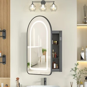 Arched LED Bathroom Mirror Cabinet Metal Framed Premium Wall Mounted Storage US - Picture 1 of 10