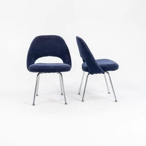 1970s Eero Saarinen for Knoll Armless Executive Side Chair Blue Velvet 2x Avail - Picture 1 of 12