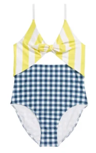 Nordstrom Swimsuit Girl's Cutout Colorblock Navy Yellow Girl's Sz 16 NEW NWT N53 - Picture 1 of 1