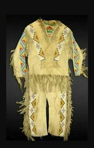 Camisa y Leggings de Guerra Antiguo Estilo 1800 con Cuentas Beige Piel de Cordero Oculto NSP405 - Imagen 1 de 3