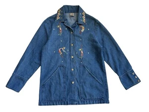 Vintage Denim Shirt Jacket Women's Size Small Blue Button Down Cactus CA - Picture 1 of 9