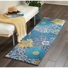 Nourison Passion Blue 1'10" x 6' Area -Rug, Floral, Farmhouse, Easy -Cleaning...
