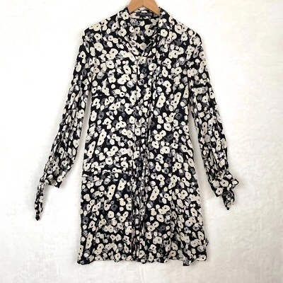 Vestido camisero Derek Lam para mujer EE. UU. 4 negro blanco floral amapola 100 % seda Foto 1 de 4