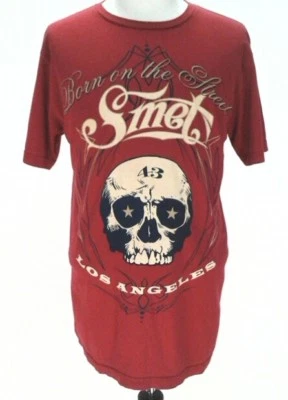Smet Born On The Street 洛杉矶骷髅男式样品 T 恤红色美国制造 L — 第 1/4 张图片