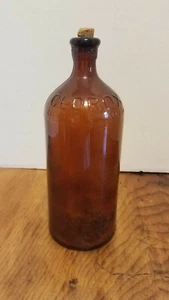 Tarro de botella de clorox ámbar marrón vintage con tapón de corcho en relieve 8" de alto - Imagen 1 de 7