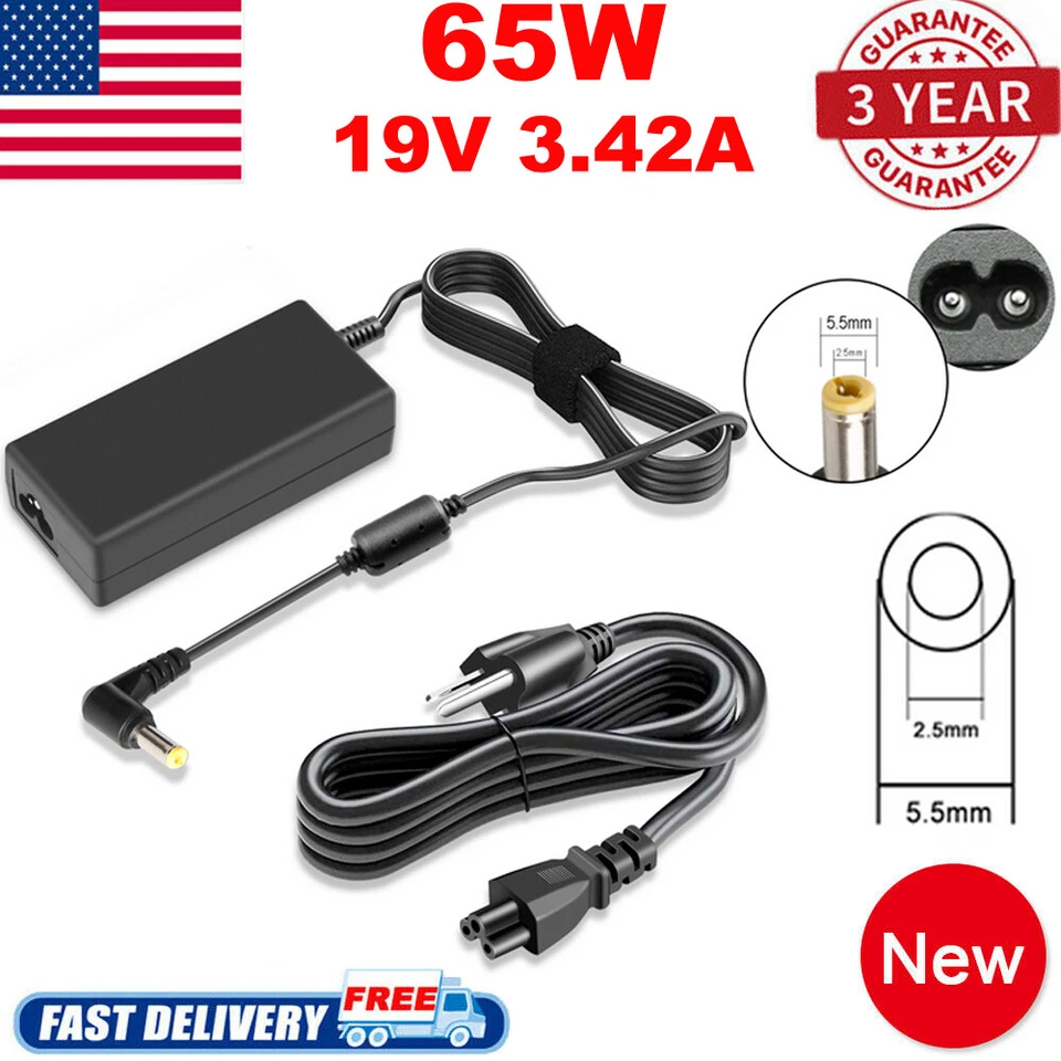 Fuente de alimentación de CA 65W 3,42 amperios 19 voltios adaptador cargador pantalla LCD 5,5 mm * 2,5 mm B Foto 1 de 4
