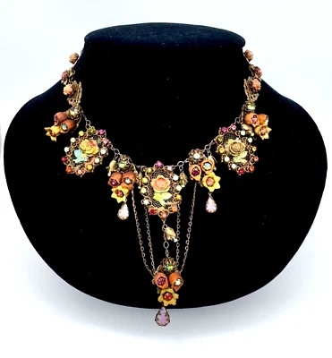 Beautiful Vintage Necklace With Flowers and crystals By Michal Negrin Unique #5# - Image 1 of 4