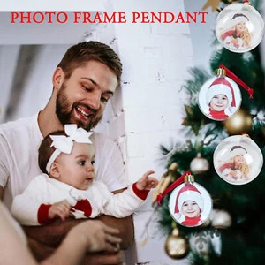 Christmas Ball Party Decors Plastic Clear Flat Bauble Photo DIY Ornament - Picture 1 of 14