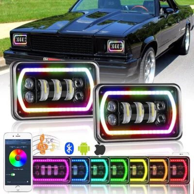 2pc 4x6" LED RGB Headlights Halo DRL For Chevrolet Monte Carlo 80-1988 El Camino - Image 1 of 4