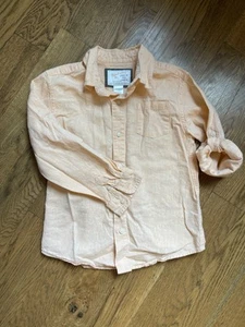 Janie And Jack Boys Linen Blend Button Up Shirt SIZE 6 Roll Tab Sleeves Orange - Picture 1 of 6