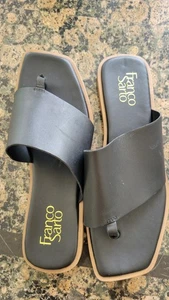 Franco Sarto Black Leather Thong Sandals Square Toe Womens Size 8.5M - Picture 1 of 8