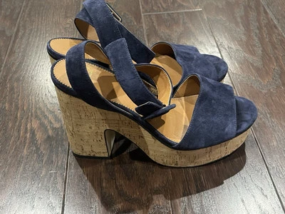 Sandália plataforma feminina Franco Sarto camurça azul marinho tamanho 10M Y2K - Imagem 1 de 4