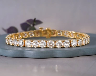 7' Inch Long Tennis Wedding Bracelet 7 CT Round Cut D/VVS1 Solid 10K Yellow Gold - Image 1 of 4