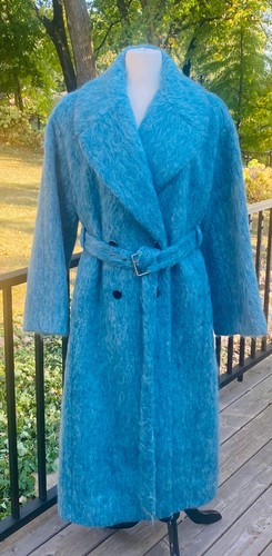 Cappotto di lana a pelo lungo Kate Spade XL lussuoso nuovo con etichette blu laguna