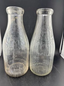 Pair Of Vtg Snow & Palmer 1 Quart Glass Milk Bottles Bloomington, IL  Read** - Picture 1 of 19