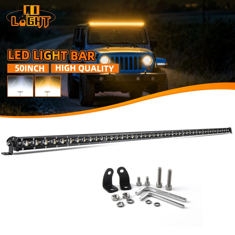 AUXBEAM Para Chevrolet 50" Barra de Luz LED Ámbar Blanco Estroboscópico Punto Inundación Combo 52" Foto 1 de 4