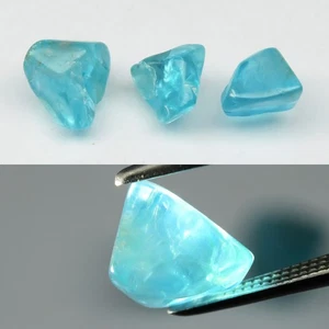 π 6.00ct 3pcs Lot Polished Rough Natural Blue Apatite - Unheated, Africa Gems - Picture 1 of 6
