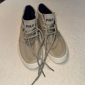 Polo Ralph Lauren Sneakers Mens 11.5 Beige High Top Canvas Skate Shoes Federico - Picture 1 of 7