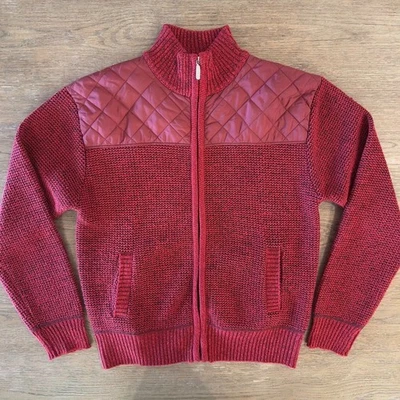 Gioberti Boy Knitted Full Zip Cardigan Sweater-Red-Brushed Flannel Lining-Sze 14 - Image 1 of 4