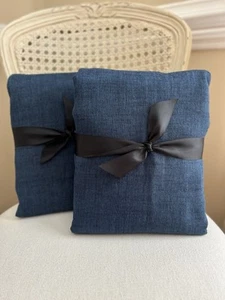 Pottery Barn Emery Linen Blackout Curtains (2) 50”x84” Midnight PRE-OWNED - Picture 1 of 7
