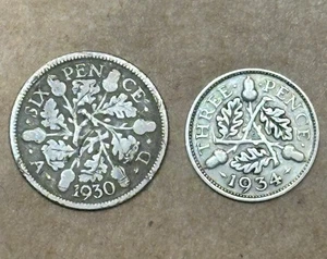 1930 British Silver Sixpence & 1930 British Silver Threepence Coins (lot 991) - Picture 1 of 2