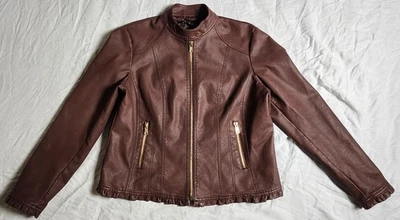 BACCINI Women's Faux Leather Motorcycle Jacket Brown Size PL - Image 1 of 4