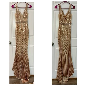 Mark Defang Champagner verziertes V-Ausschnitt festliches Kleid Abschlussball Festzug Gr. 00 - Bild 1 von 12