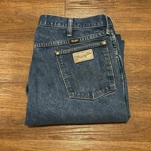Jeans Wrangler vintage made in USA blu lavaggio scuro denim uomo 40x34 bootcut west - Foto 1 di 14