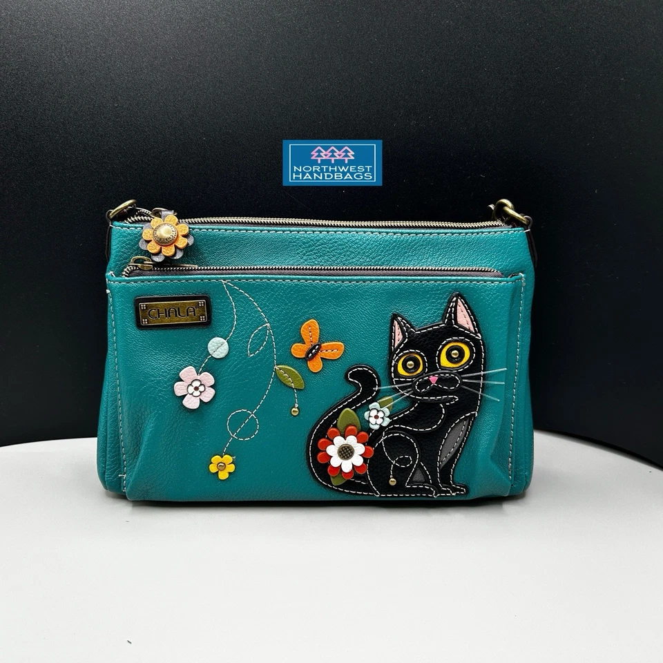 ITEM LISTING CHALA BLACK CAT DELUXE RFID CROSSBODY - TURQUOISE